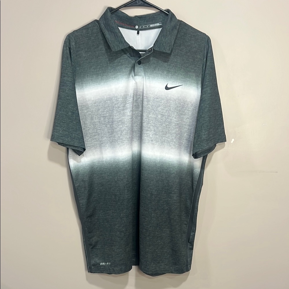 Nike Tiger Woods Gray Performance Polo Shirt Gradient Design Medium
